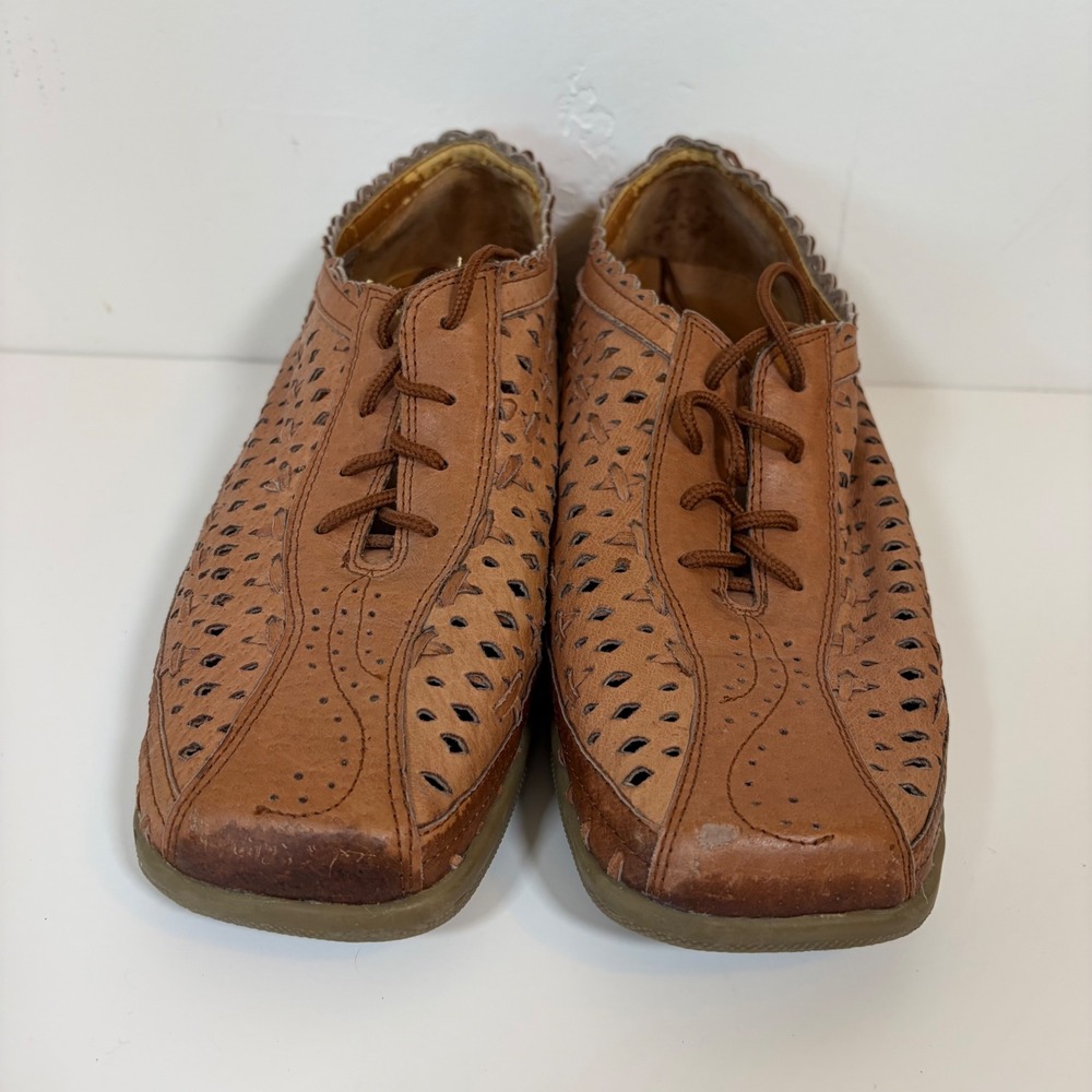 Beacon Euroflex Brown Leather Perforated Lace Up Oxford‎ Comfort Shoes Womens 9M